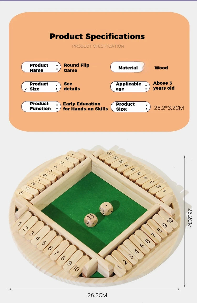 Jeu de retournement rond, jeu de numéros en bois, jeu de dés fermé dans la boîte-jeu de société Parent-enfant, fête de Bar, jeu de jeu de loisirs