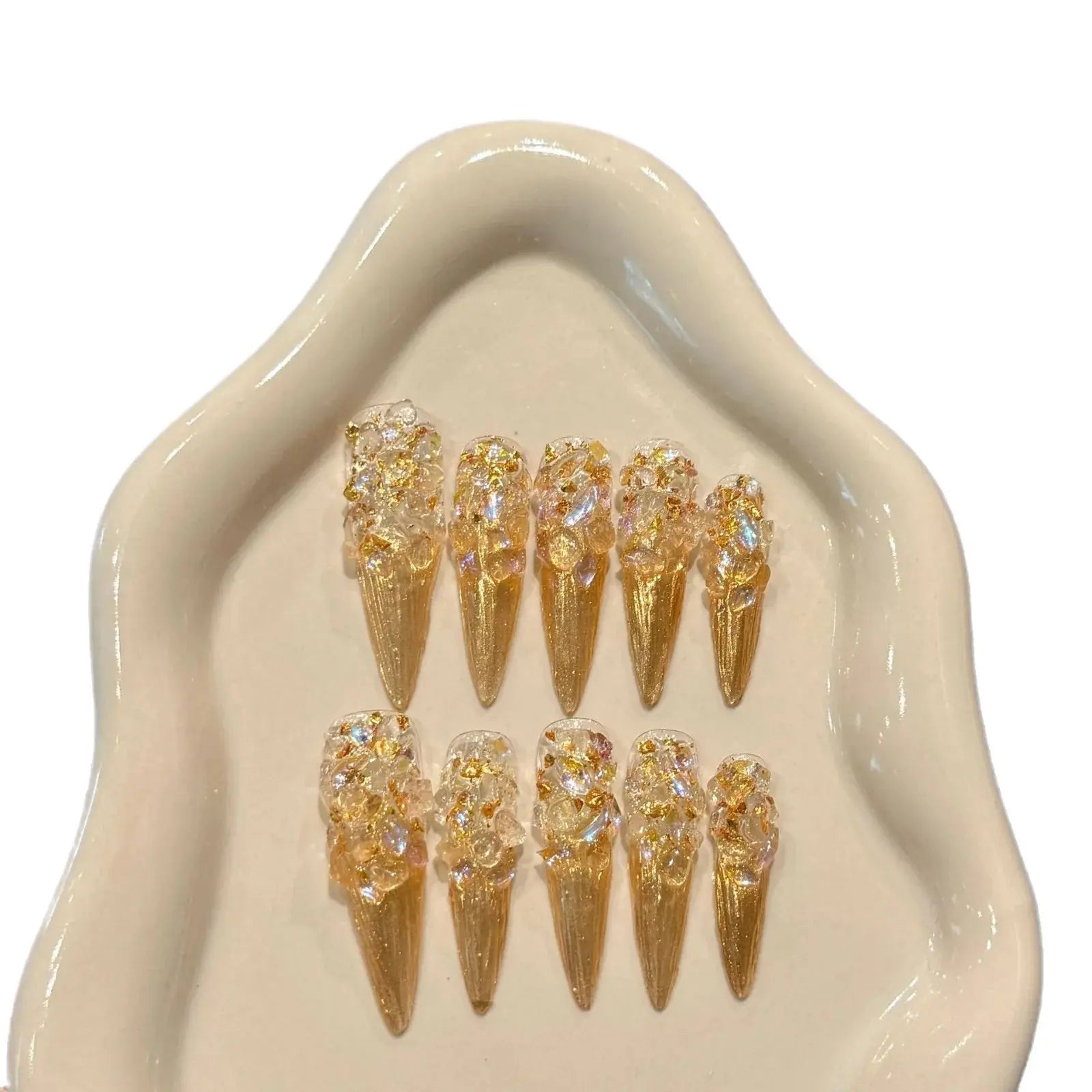 Faux ongles Stiletto en or brillant fait à la main, , 10 pièces mylalla cacyra