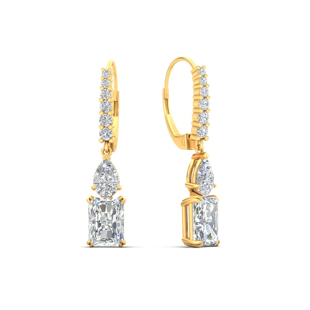 Radiant And Pear Cut Diamond Lever Back Drop Earrings