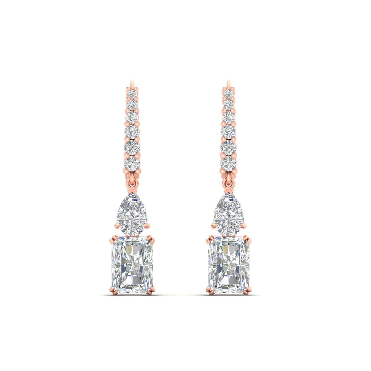 Radiant And Pear Cut Diamond Lever Back Drop Earrings